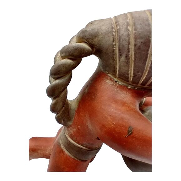 Vintage Mexican Red Clay Mayan Woman Grinding Corn Terra Cotta Folk Art Figurine - Picture 7 of 16